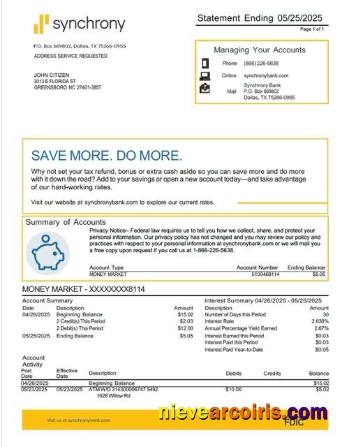 USA Synchrony Bank statement Word and PDF